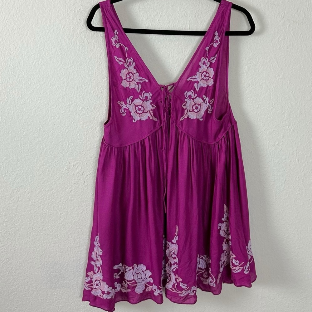 Free People Bohemian Embroidered Aida Mini Slip Dress Purple Small Summer NWT - Picture 9 of 15